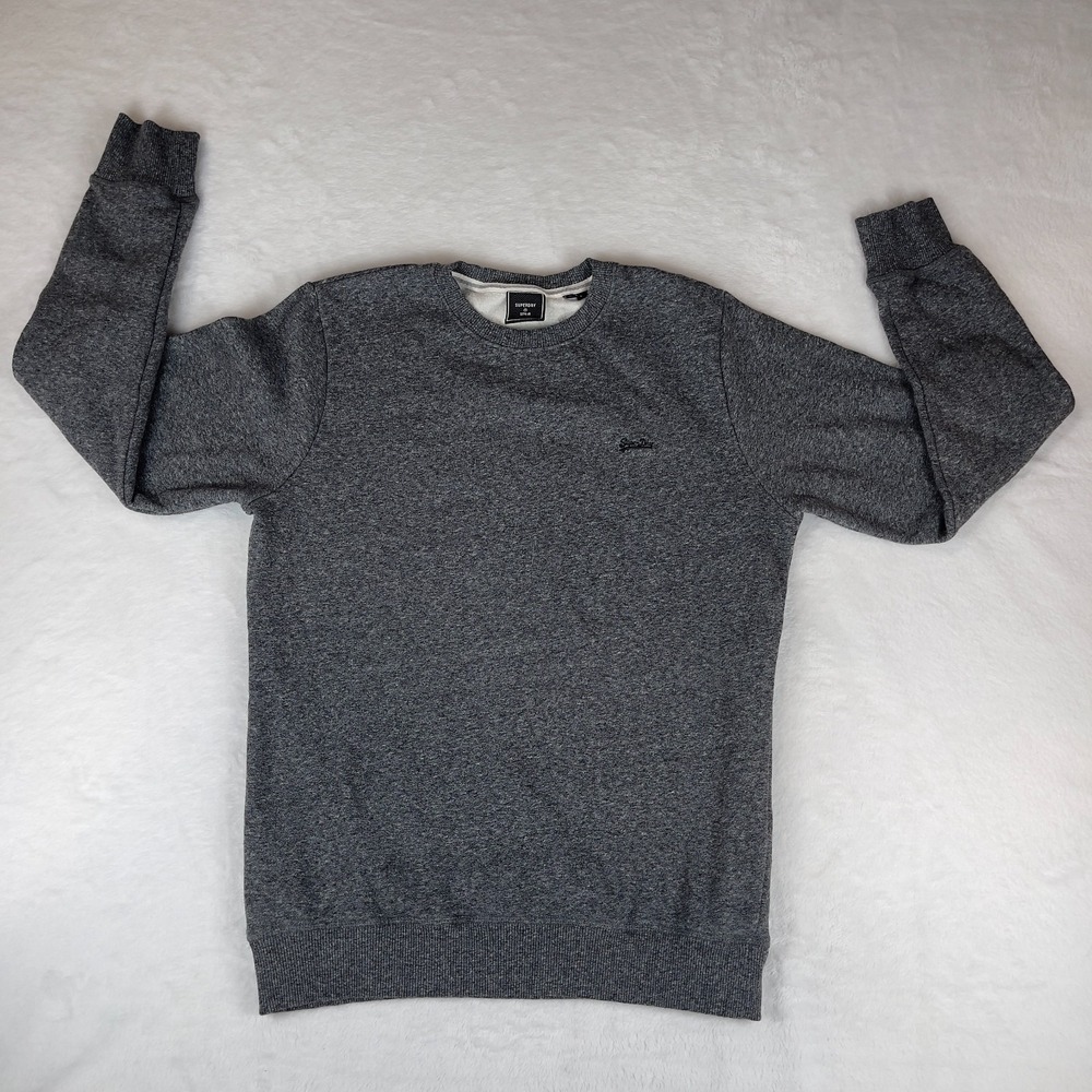 Vintage Superdry Sweater Men's L Gray Fleece Logo‎ Embroidered Crewneck Pullover